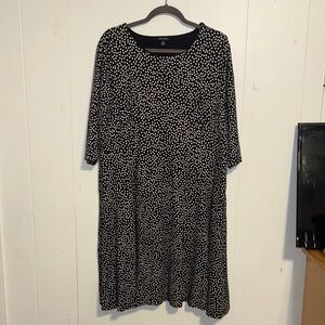 Lands' End Black and White Dotted Long Sleeve Dress